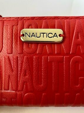 Nautica Red Embossed Leather Wallet with Silver Nameplate NWOT